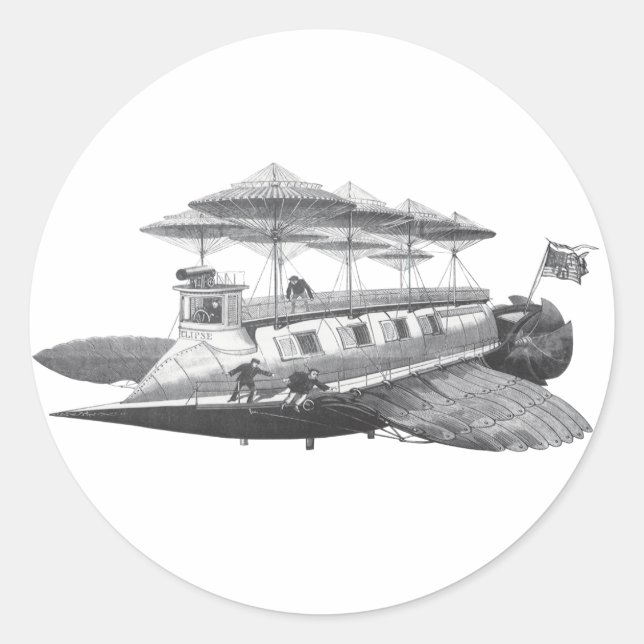 Adesivo Redondo Vintage Science Fiction Steampunk Airship Eclipse (Frente)