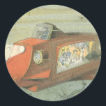 Adesivo Redondo Vintage Science Fiction Steampunk Subsea in Sea<br><div class="desc">Imagem de vintage: futurista Science Fiction steampunk viagem e imagem de transporte. Um submarino vitoriano a viajar debaixo do mar com um grupo de turistas a ver com peixes,  águas-vivas e outras espécies marinhas. Um clássico design de ficção científica de quadrinhos retrô do futuro.</div>