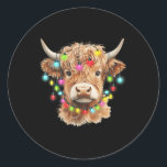 Adesivo Redondo Vintage Scottish Highland Cow Animal Christmas Xma<br><div class="desc">Vintage Scottish Highland Cow Animal Christmas Xmas Lights</div>