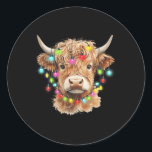 Adesivo Redondo Vintage Scottish Highland Cow Animal Christmas Xma<br><div class="desc">Vintage Scottish Highland Cow Animal Christmas Xmas Lights</div>