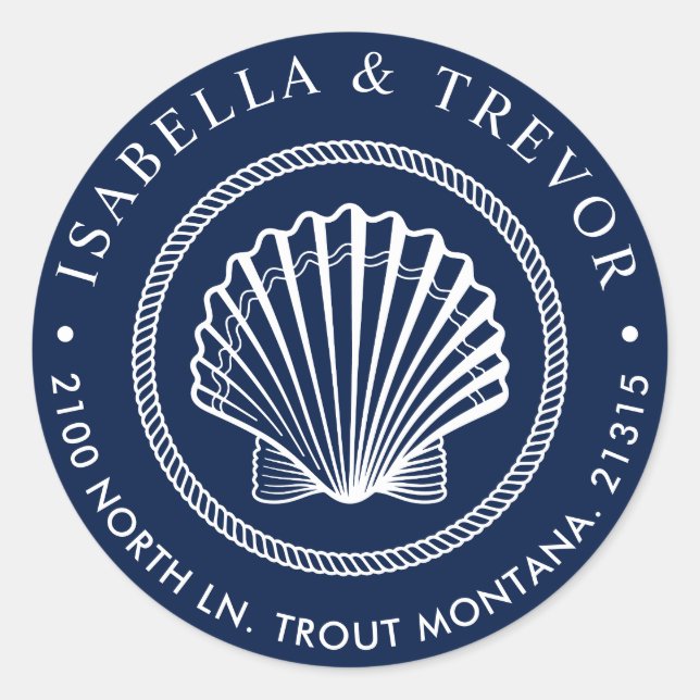 Adesivo Redondo Vintage Seashell | Endereço de devolução (Frente)