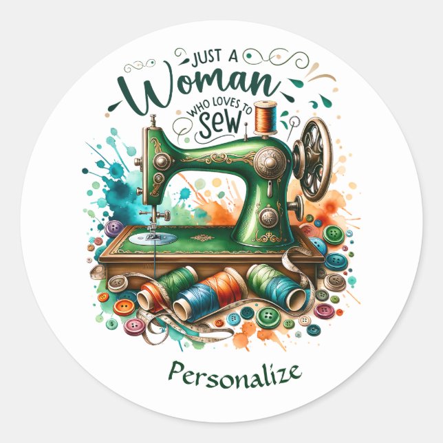 Adesivo Redondo Vintage Sewing Machine Seamstress Dressmaker (Frente)