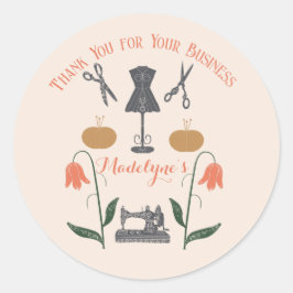 Adesivo Redondo Vintage Sewing Machine Seamstress Tailor