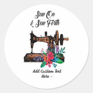 Adesivo Redondo Vintage Sewing Machine Sew Em Sew Forth