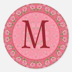 Adesivo Redondo Vintage Shabby Rosa Monograma Sticker