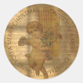 Adesivo Redondo Vintage Sheet Music e Faded Angel Christmas