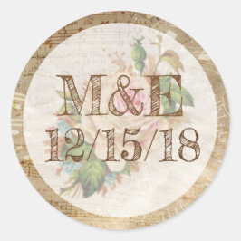 Adesivo Redondo Vintage Sheet Music Rosa Personalize Stickers