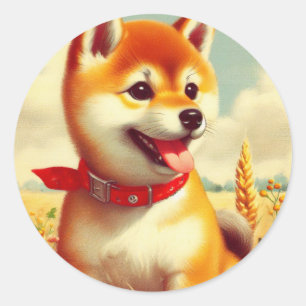 Adesivo Redondo Vintage Shiba Inu Pintura