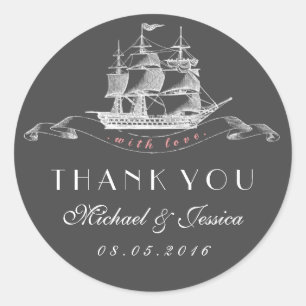Adesivo Redondo Vintage Ship Weds (Casamento Vintage) Obrigado Sti