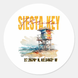 Adesivo Redondo Vintage Siesta Key Florida Beach