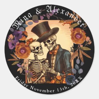 Adesivo Redondo Vintage Skeleton Casal Wedding