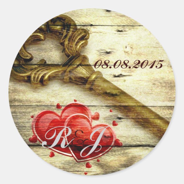 Adesivo Redondo vintage skeleton chave vitoriana do casamento stea (Frente)