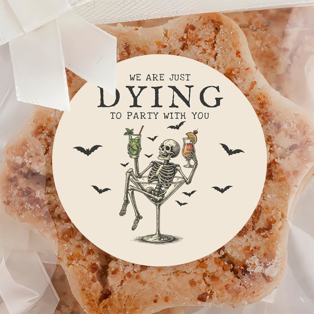 Adesivo Redondo Vintage Skeleton Halloween Party (Criador carregado)