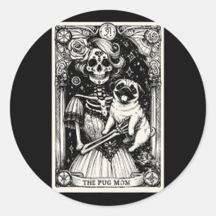 Adesivo Redondo Vintage Skeleton Pug Mãe Tarot Card Witchy Vibes P
