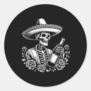 Adesivo Redondo Vintage Skeleton Tequila Mexico Dia De Los Muertos