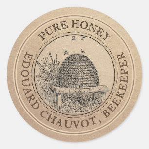 Adesivo Redondo Vintage Skep Honey Kraft Honey Jar Lid Label