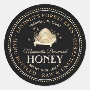 Adesivo Redondo Vintage Skep Honey Label Mão Engarrafada