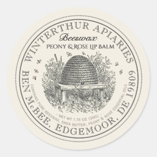 Adesivo Redondo Vintage Skep Ivory Beeswax Rótulo do Balm