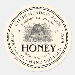Adesivo Redondo Vintage Skep Local Honey Jar Label