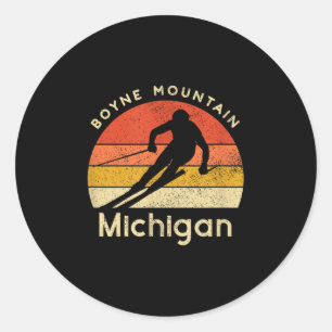 Adesivo Redondo Vintage Ski Boyne Mountain Michigan Mountain