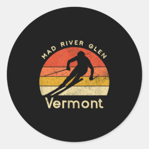 Adesivo Redondo Vintage Ski Mad River Glen Vermont Mountain