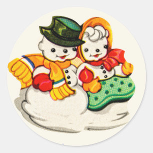 Adesivo Redondo Vintage Snow Man & Woman Stickers