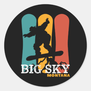 Adesivo Redondo Vintage Snowboard Resort Big Sky Montana