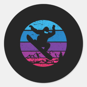Adesivo Redondo Vintage Snowboard Silhouboard I Retro