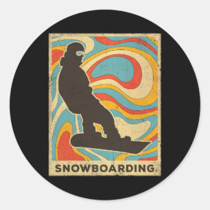Adesivo Redondo Vintage Snowboard Sport Retro Poster Gift