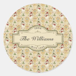 Adesivo Redondo Vintage Snowman e Árvore de Natal Personalizada