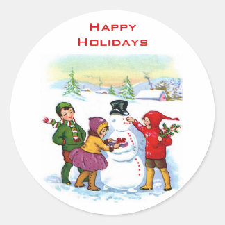 Adesivo Redondo Vintage Snowman Holiday Stickers