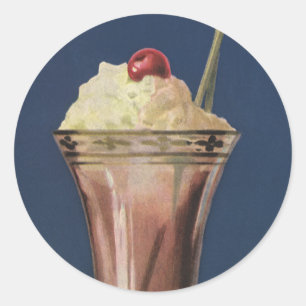 Adesivo Redondo Vintage Sorvete Shake, Whipped Cream & Cherry