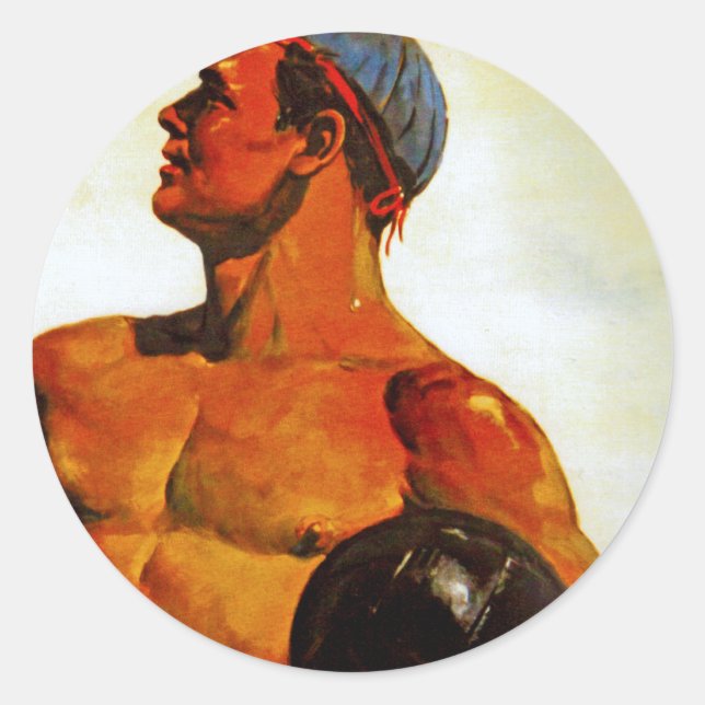 Adesivo Redondo Vintage Soviético Hunk (Frente)