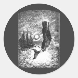 Adesivo Redondo Vintage Sperm Whale Breaking, Animais Marinhos