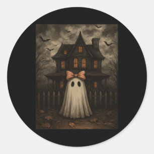 Adesivo Redondo Vintage Spooky Scary Ghost Haunted House Meia-noit