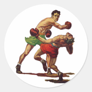 Adesivo Redondo Vintage Sports Boxing, Boxers em Luta