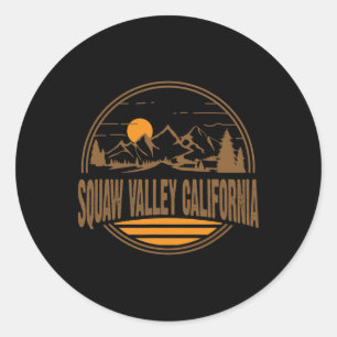 Adesivo Redondo Vintage Squaw Valley Califórnia Montanha Caminhada