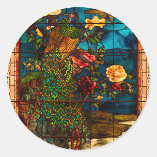 Adesivo Redondo Vintage Stained Glass with Peacocks and Flowers