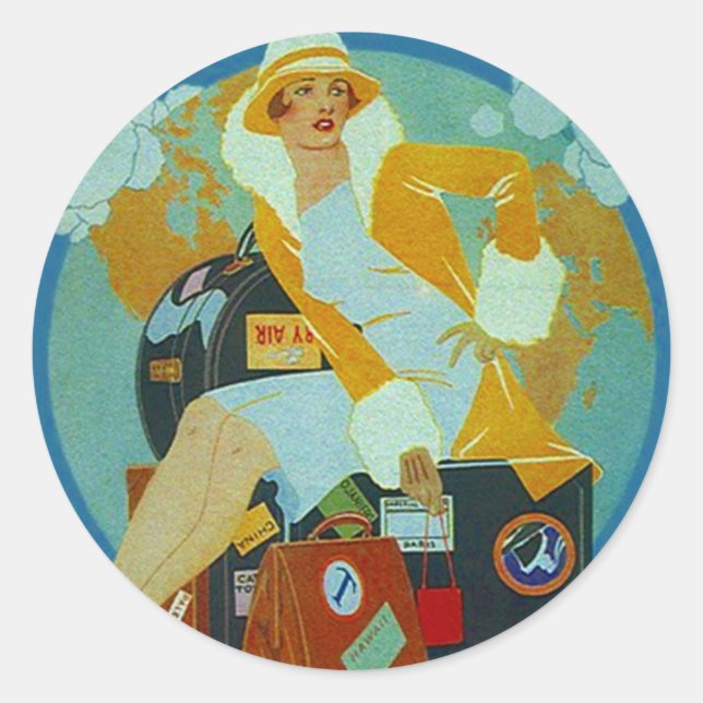 Adesivo Redondo Vintage Sticker Jet-Set Viagem Vagões (Frente)