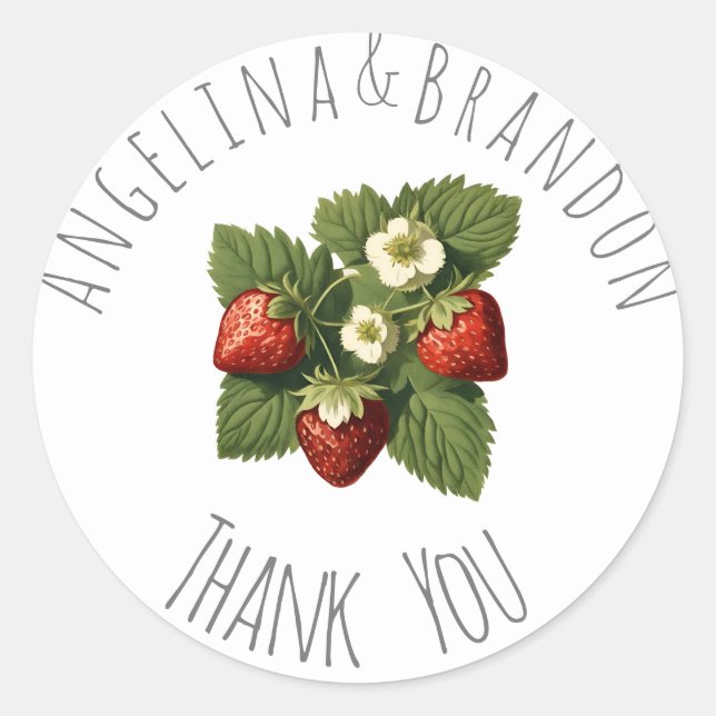 Adesivo Redondo Vintage strawberries weddings - Thank you (Frente)