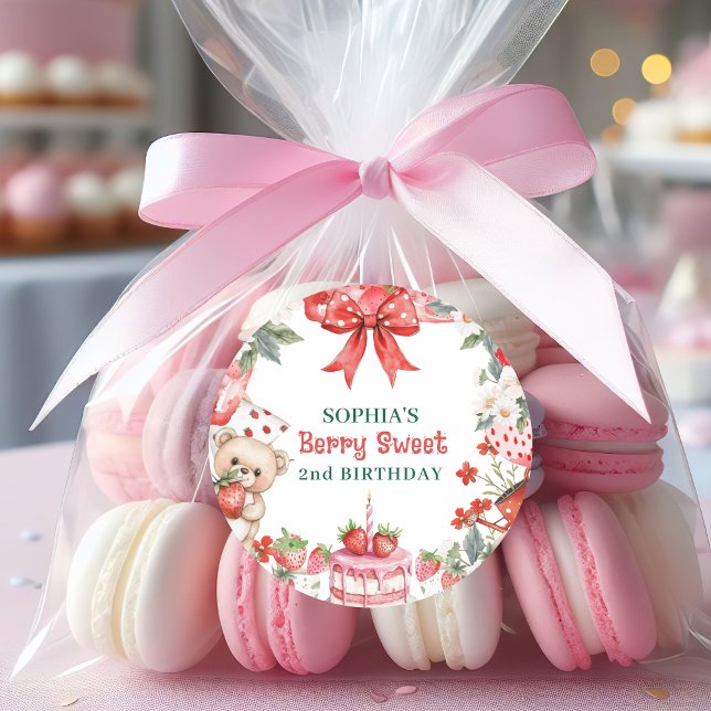 Adesivo Redondo Vintage Strawberry Berry Sweet 2nd Birthday  (Criador carregado)