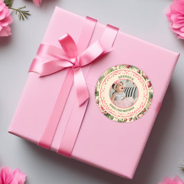 Adesivo Redondo Vintage Strawberry primeiro aniversario Party Phot