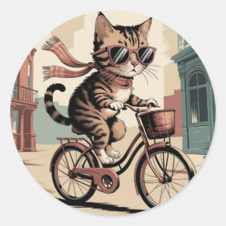 Adesivo Redondo Vintage Style Cat