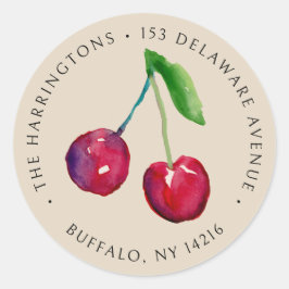 Adesivo Redondo Vintage Style Cherries Endereço de Retorno Desenho