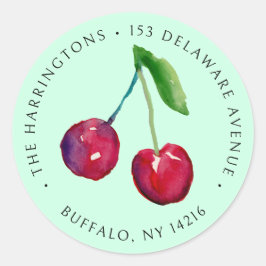 Adesivo Redondo Vintage Style Cherries Mint Green Return Endereço