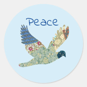 Adesivo Redondo Vintage Style Floral Dove Peace Stickers