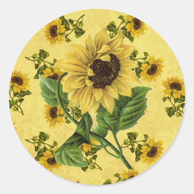 Adesivo Redondo Vintage Sunflower (Frente)