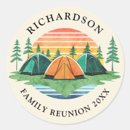 Adesivo Redondo Vintage Sunset Camping Personalizado Family Reunio