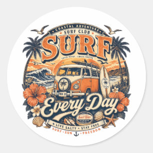 Adesivo Redondo Vintage Surf Todos os Dias