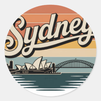 Adesivo Redondo Vintage Sydney Australia Skyline Travel Sticker